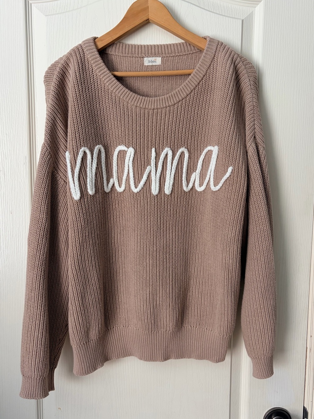Tullabee Mama Chunky Knit Cotton Pullover Taupe Sweater, Size XL